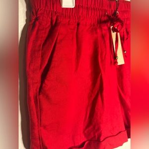 Womens Red Linen Shorts